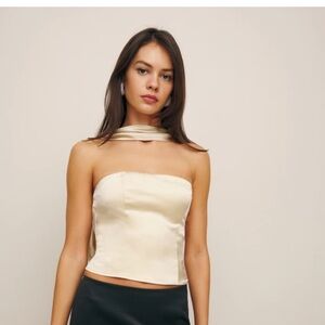 Reformation Strapless Satin Bustier Top in Cream